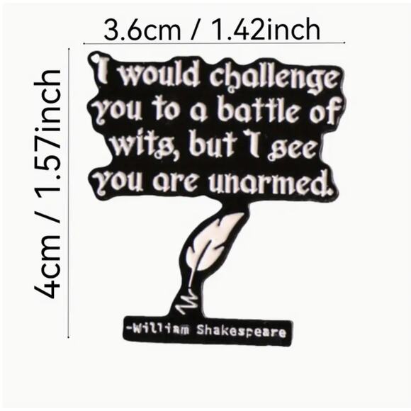 I Would Challenge You To A Bottle Of Wits Shakespeare Enamel Pins 431 - Picture 2 of 3